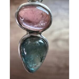 NEW Pink and blue indicolite tourmaline sterling silver pendant 2.13 grams